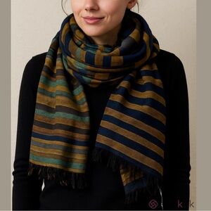 CRISTINA CHITI cotton wool scarf rectangle shape navy blue taupe made in Italy